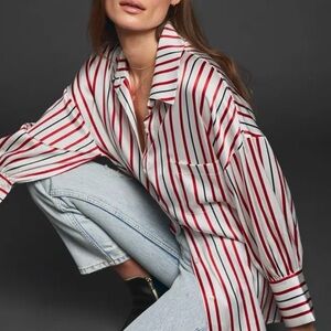 Anine Bing Mia Striped Silk Shirt - XS